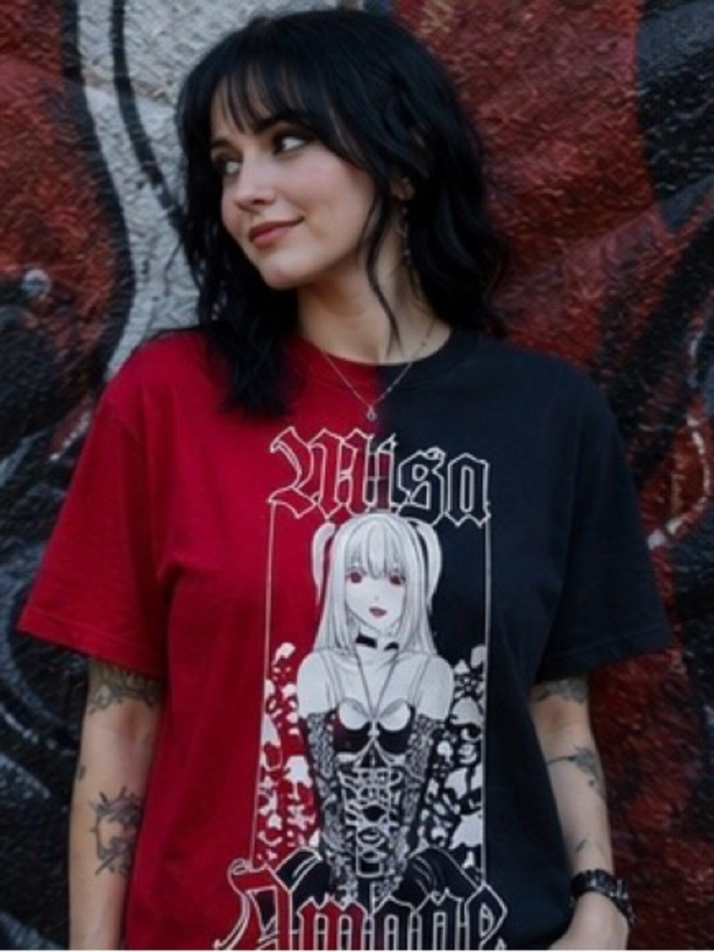 📚Ripple Junction Misa Amane Two Tone Red and Black Graphic Tee